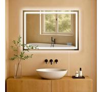 CLP Espejo de Baño con Iluminación Jaffrey, Antivaho, Formato Horizontal y Vertical, Espejo de Pared Regulable, 3 Modos de Luz, Tamaño:50x70 cm