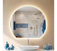 CLP Espejo de Bano LED semicircular, Espejo de Pared sin Marco con Sensor tactil, Regulable, 3 Tonos de luz, antivaho Baloni, Tamaño:Ø 60