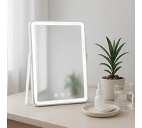 CLP Espejo de Maquillaje Caistor con luz, Espejo cosmetico LED 3 Tonos, Cable y Compartimento para Pilas, Espejo de Viaje Compacto, Color:Blanco