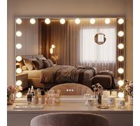 CLP Espejo de Maquillaje Norlina 80x60 cm con Iluminación LED Regulable, 3 Modos de Luz y USB, Espejo Hollywood de Tocador o Pared | Color Blanco