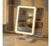 CLP Espejo de Maquillaje Otley con luz LED, 3 Tonos Regulables, Aumento 1x/2x/3x, Color:Blanco