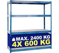 CLP Estanteria Metalica Carga Pesada 60x160cm para Bodega y Garaje soporta 2400kg con 4 baldas MDF de 600kg Cada una | Color Azul