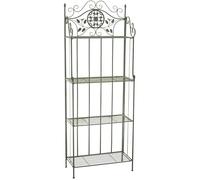 CLP Estanteria para Plantas de Metal Flora Estilo Rustico, Plegable, 4 baldas, para Interior y Exterior, Jardin, Balcon, terraza, Pared, Color:Antiguo-Verde