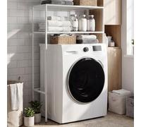 CLP Estantería sobre Lavadora Kendal, Estante Organizador para Lavadora y Secadora, Estantería de Metal de 2 Baldas para Baño Color Blanco