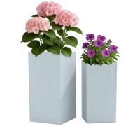 CLP Jardinera Grande, Set de 2 para Exterior e Interior, Jardinera Cuadrada XXL para Exterior, Resistente a la Intemperie, Color:Gris