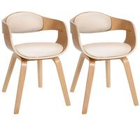 CLP Juego de 2 sillas Kingston ergonómicas, Respaldo Acolchado, Cuero sintético y Madera, hasta 150 kg Color:Natural/Crema