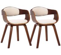 CLP Juego de 2 sillas Kingston ergonómicas, Respaldo Acolchado, Cuero sintético y Madera, hasta 150 kg, Color:Nuez/Crema