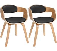 CLP Sillas Kingston Juego de 2 ergonómicas, respaldo acolchado, polipiel y madera, Natural/Negro
