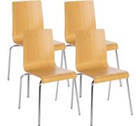 CLP Juego de 4 sillas apilables Gahanna, Madera Moldeada con Laminado HPL, Estructura de Acero Cromado, hasta 150 kg, Comedor y Oficina, Color:Natura