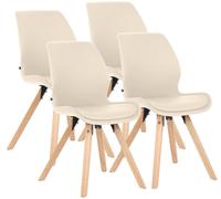 CLP Juego de 4 sillas de comedor acolchadas Luna, modernas sillas tapizadas con respaldo, color crema. Material: cuero sintético