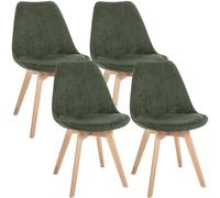 CLP Juego de 4 sillas de Comedor Linares tapizadas, sillas con Respaldo y Base de Madera de Haya, Protectores de Suelo Color:Verde Claro;Material:Pana