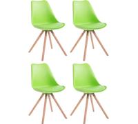 CLP, juego de 4 sillas Toulouse, diseño redondo, con patas de madera redondas. Color: verde. Estructura: color natural