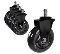 CLP Juego de 5 ruedas duras para sillas de oficina | Ruedas de recambio de goma 11 x 22 mm | Capacidad de carga de las 5 ruedas de 295 kg, Color:negro