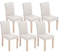 CLP Juego De 6 Sillas De Comedor Ina En Cuero Sintético I Set 6 Butacas con Respaldo Alto & Base de Madera, Color:Crema, Color del Marco:Natura