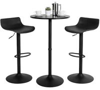 CLP Mesa de Bar con Set de 2 taburetes Navo, Mesa Alta Redonda 60 cm, taburetes Regulables en Altura y giratorios con reposapiés | Color Negro
