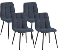 CLP Pack de 4 sillas de Comedor tapizadas Tilde, sillas de Cocina con Respaldo y Patas metálicas Negras, resisten hasta 150 kg | Color Azul Material Pana