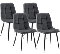 CLP Pack de 4 sillas de Comedor tapizadas Tilde, sillas de Cocina con Respaldo y Patas metálicas Negras, resisten hasta 150 kg | Color Gris Oscuro Material Terciopelo