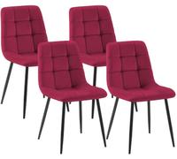 CLP Pack de 4 sillas de Comedor tapizadas Tilde, sillas de Cocina con Respaldo y Patas metálicas Negras, resisten hasta 150 kg | Color Rojo Material Terciopelo