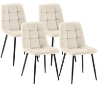 CLP Pack de 4 sillas de Comedor tapizadas Tilde, sillas de Cocina con Respaldo y Patas metálicas Negras, resisten hasta 150 kg | Color Crema Material Terciopelo
