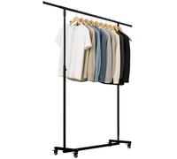 CLP Perchero con Ruedas Muy Estable Soran, Barra Ajustable en Altura y Extensible, Perchero de Metal Negro Tamaño 120x50x188 cm