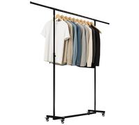 CLP Perchero con Ruedas Muy Estable Soran, Barra Ajustable en Altura y Extensible, Perchero de Metal Negro Tamaño 150x50x188 cm