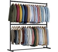 CLP Perchero de pie negro resistente Helga, perchero metalico 2 niveles, 2 barras hasta 75 kg cada una | Tamaño