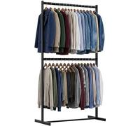 CLP Perchero de pie negro resistente Helga, perchero metalico 2 niveles, 2 barras hasta 75 kg cada una, Tamaño:100 cm