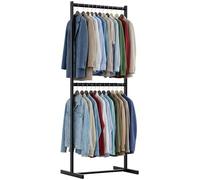 CLP Perchero de pie negro resistente Helga, perchero metalico 2 niveles, 2 barras hasta 75 kg cada una, Tamaño:70 cm