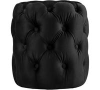 CLP Puff Redondo de Terciopelo Drancy, Acolchado con Botones Decorativos, Estilo Chesterfield, para Sala de Estar o Dormitorio | Color Negro Tamaño M