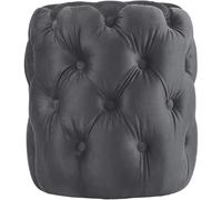 CLP Puff Redondo de Terciopelo Drancy, Acolchado con Botones Decorativos, Estilo Chesterfield, para Sala de Estar o Dormitorio Color:Gris Oscuro;Tamaño:M