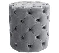 CLP Puff Redondo de Terciopelo Drancy, Acolchado con Botones Decorativos, Estilo Chesterfield, para Sala de Estar o Dormitorio, Color:Gris, Tamaño:M
