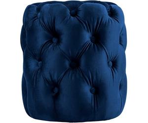CLP Puff Redondo de Terciopelo Drancy, Acolchado con Botones Decorativos, Estilo Chesterfield, para Sala de Estar o Dormitorio | Color Azul Tamaño M