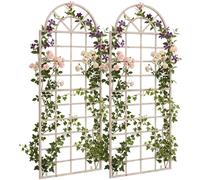 CLP Rankgitter Viva, juego de 2 en hierro, con arco redondeado y soporte de pared, para jardín. Color: crema envejecido