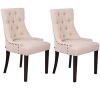 CLP Set 2 Sillas Comedor Aberdeen En Tela & Base De Madera I 2 Sillas En Chesterfield Look, Color:Crema, Color del Marco:Antiguo