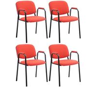 CLP Set 4 Sillas Apilables Ken Pro con Reposabrazos Acolchados de Tela, para Conferencia y Oficina, Estructura Negra Resistente 150 kg, Color:Rojo