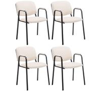 CLP Set 4 Sillas Apilables Ken Pro con Reposabrazos Acolchados, Sillas Conferencia Piel Sintética, Estructura Metal Negro Resistente 150 kg, Color:Crema