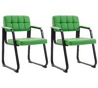 CLP Set De 2 Sillas De Coferencia Canada B Tapizadas En Polipiel I Sillas Confidente con Base Metálica & Reposabrazos, Color:Verde Claro