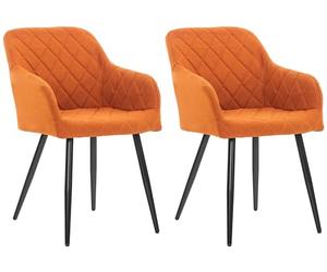 CLP Set De 2 Sillas De Comedor Shila Tapizadas En Terciopelo o Tela I Butacas De Salón Modernas con Reposabrazos | Color Naranja Material Tela