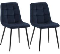 CLP Set de 2 sillas de Comedor tapizadas Tilde, sillas de Cocina con Respaldo y Patas de Metal Negro, soporta hasta 150 kg | Color Azul Material Terciopelo