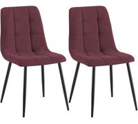 CLP Set de 2 sillas de Comedor tapizadas Tilde, sillas de Cocina con Respaldo y Patas de Metal Negro, soporta hasta 150 kg | Color Burdeos Material Pana