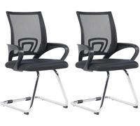 CLP Set De 2 Sillas Oscilantes Eureka con Reposabrazos & Base Metálica I Sillas Cantilever Modernas con Respaldo En Malla Color:Negro