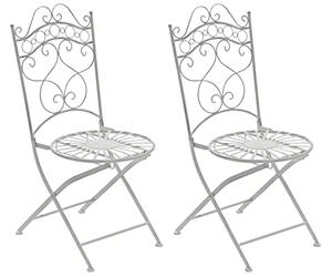 CLP Set De 2 Sillas para Balcón Indra Pegables I Sillas Metálicas De Terraza Decorativas En Estilo Rústico | Color Blanco Envejecido