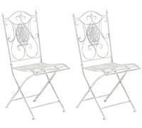 CLP Set De 2 Sillas para Jardín Sibell Plegables I Sillas Metálicas De Terraza Decorativas En Estilo Rústico Color:Blanco Envejecido