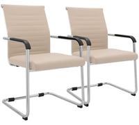 CLP Set de 2 sillas voladizas con reposabrazos Hakon, sillas de Comedor Modernas Acolchadas en Polipiel, Estructura metálica cromada | Color Crema