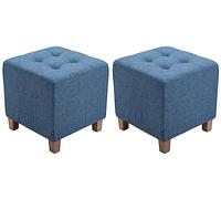 CLP Set De 2 Taburetes Bajos Pharao Tapizados En Tela I Puff Otomanos Decorativos con Base De 4 Patas De Madera, Color:Azul