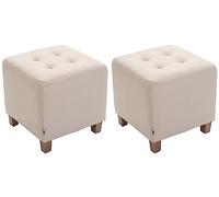 CLP Set De 2 Taburetes Bajos Pharao Tapizados En Tela I Puff Otomanos Decorativos con Base De 4 Patas De Madera, Color:Crema