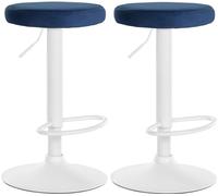 CLP Set De 2 Taburetes De Bar Ponte En Terciopelo I Sillas Modernas De Altura Ajustable con Asiento Redondo Color Azul Material del Soporte Metal Blanco Mate