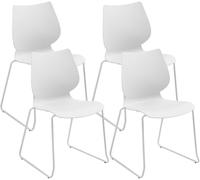 CLP Set de 4 sillas apilables Houma con Respaldo, sillas de Comedor apilables, Asientos de plastico y Estructura Metalica Estable, hasta 135 kg | Color Blanco