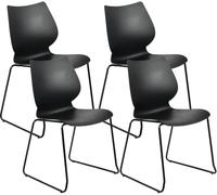 CLP Set de 4 sillas apilables Houma con Respaldo, sillas de Comedor apilables, Asientos de plastico y Estructura Metalica Estable, hasta 135 kg | Color Negro