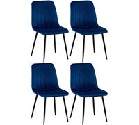 CLP Set De 4 Sillas De Comedor Dijon En Tela o Terciopelo I Butacas para Cocina con Base Metálica & Respaldo | Color Azul Material Terciopelo